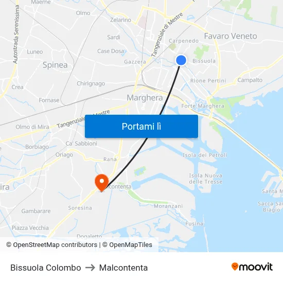Bissuola Colombo to Malcontenta map