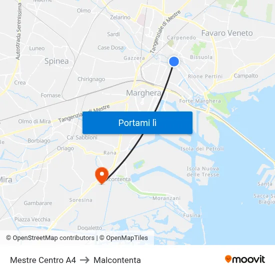Mestre Centro A4 to Malcontenta map