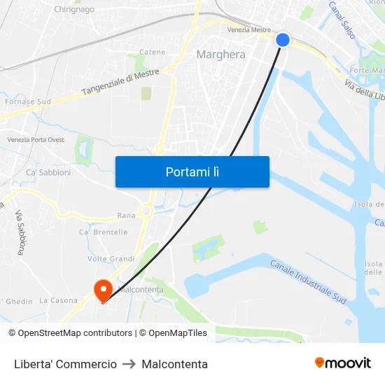 Liberta' Commercio to Malcontenta map