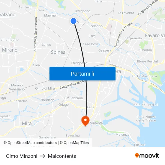 Olmo Minzoni to Malcontenta map