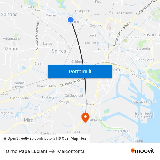 Olmo Papa Luciani to Malcontenta map