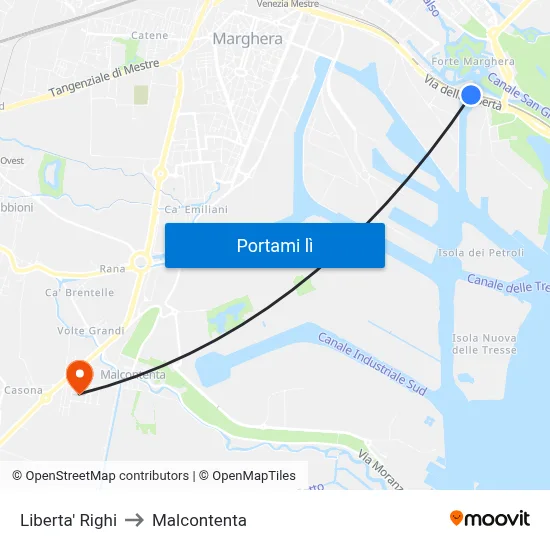Liberta' Righi to Malcontenta map