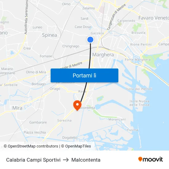 Calabria Campi Sportivi to Malcontenta map