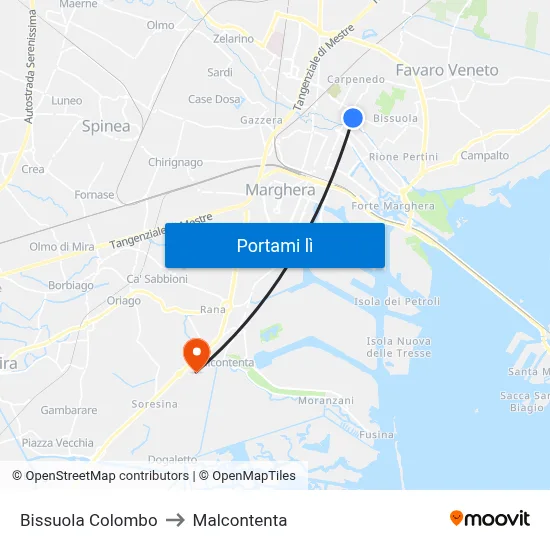 Bissuola Colombo to Malcontenta map