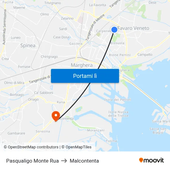 Pasqualigo Monte Rua to Malcontenta map