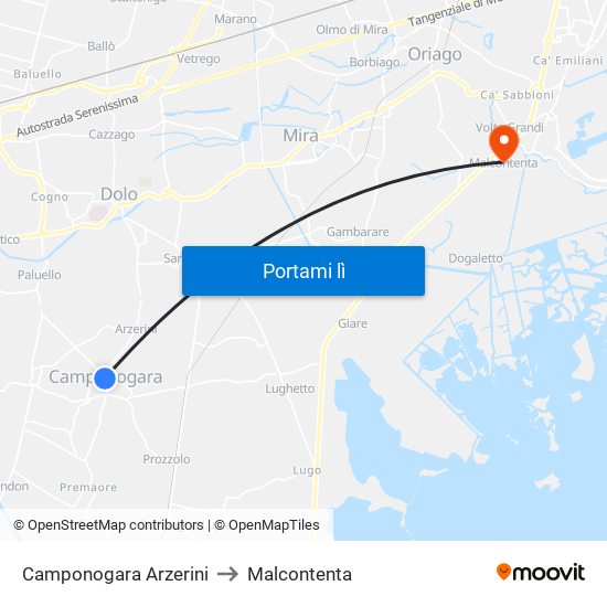 Camponogara Arzerini to Malcontenta map