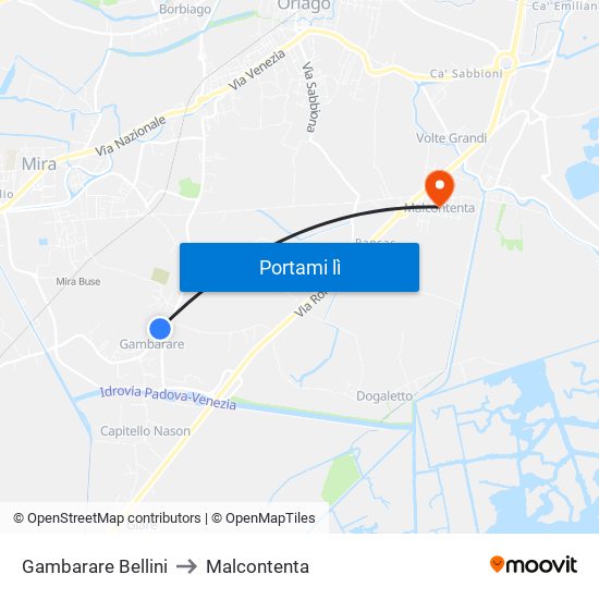 Gambarare Bellini to Malcontenta map