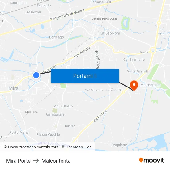 Mira Porte to Malcontenta map