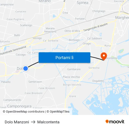 Dolo Manzoni to Malcontenta map