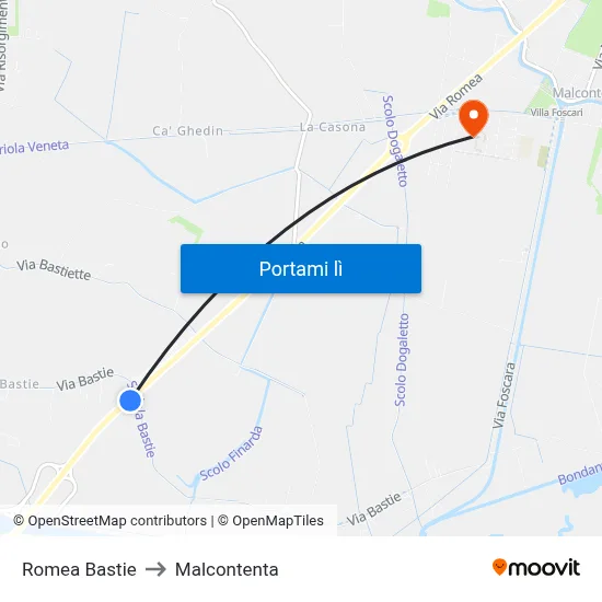 Romea Bastie to Malcontenta map
