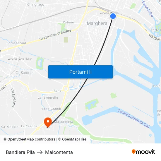 Bandiera Pila to Malcontenta map