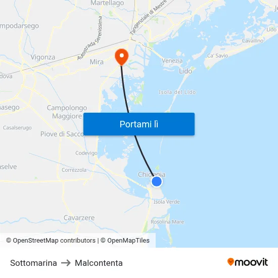 Sottomarina to Malcontenta map