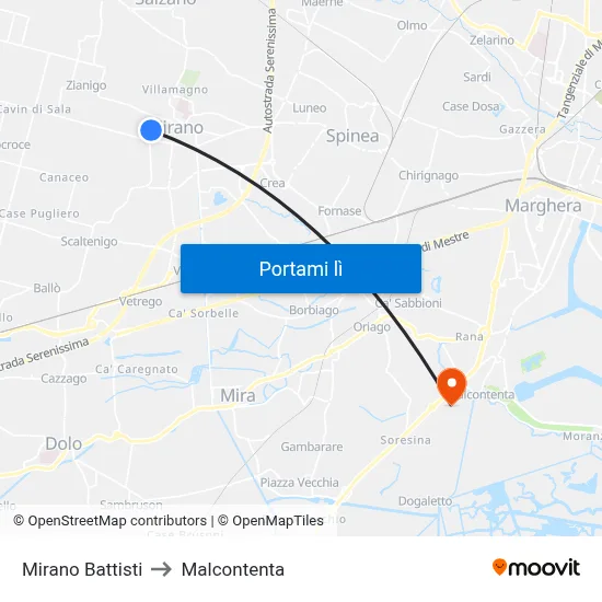 Mirano Battisti to Malcontenta map