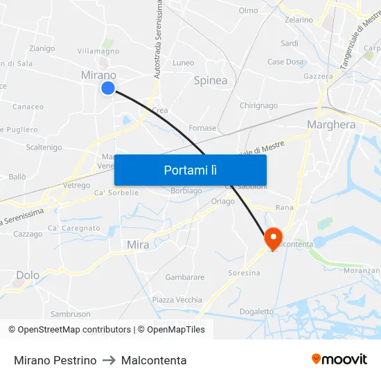 Mirano Pestrino to Malcontenta map
