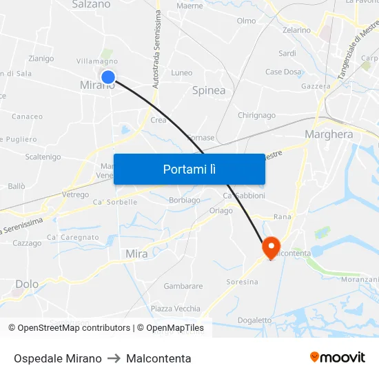 Ospedale Mirano to Malcontenta map