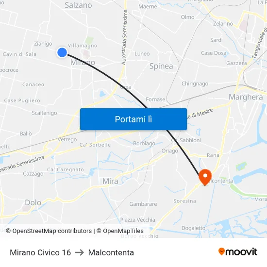 Mirano Civico 16 to Malcontenta map