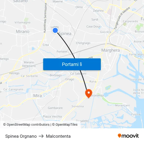 Spinea Orgnano to Malcontenta map