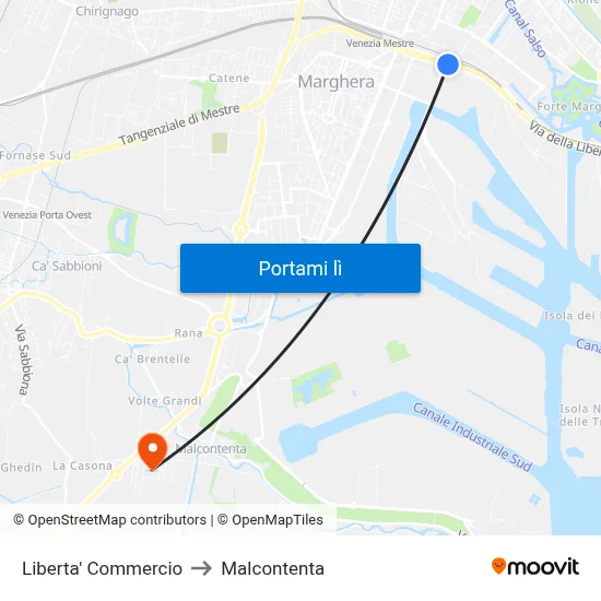 Liberta' Commercio to Malcontenta map