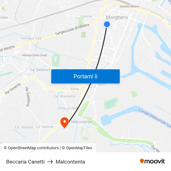 Beccaria Canetti to Malcontenta map