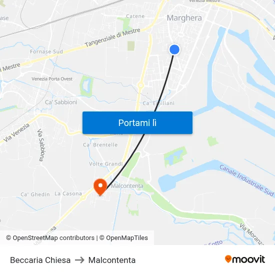 Beccaria Chiesa to Malcontenta map