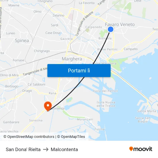 San Dona' Rielta to Malcontenta map