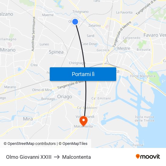 Olmo Giovanni XXIII to Malcontenta map