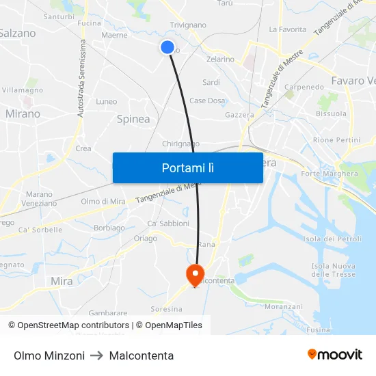 Olmo Minzoni to Malcontenta map