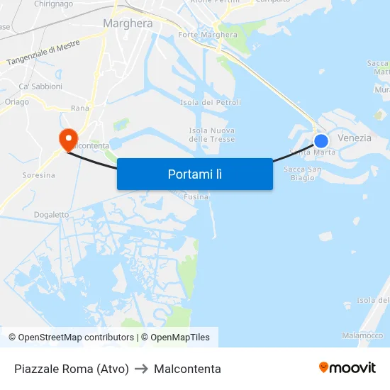 Piazzale Roma (Atvo) to Malcontenta map