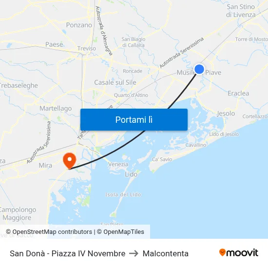 San Donà - Piazza IV Novembre to Malcontenta map
