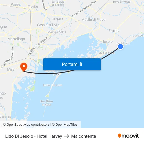 Lido Di Jesolo - Hotel Harvey to Malcontenta map