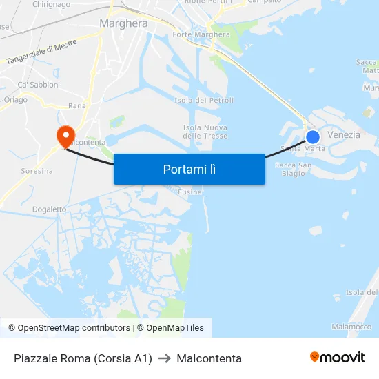 Piazzale Roma (Corsia A1) to Malcontenta map