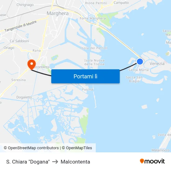 S. Chiara  "Dogana" to Malcontenta map