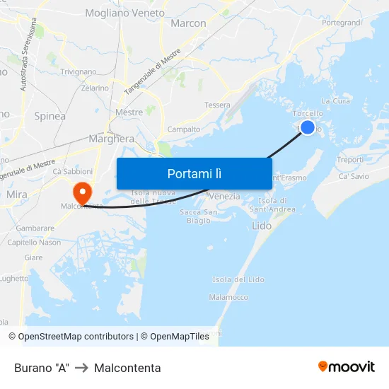Burano "A" to Malcontenta map