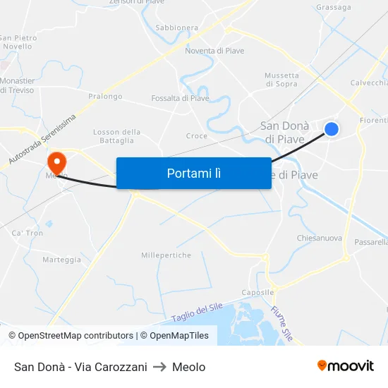 San Donà - Via Carozzani to Meolo map