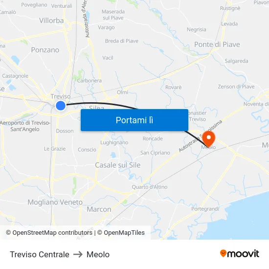 Treviso Centrale to Meolo map