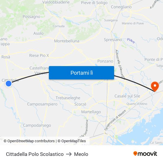 Cittadella Polo Scolastico to Meolo map