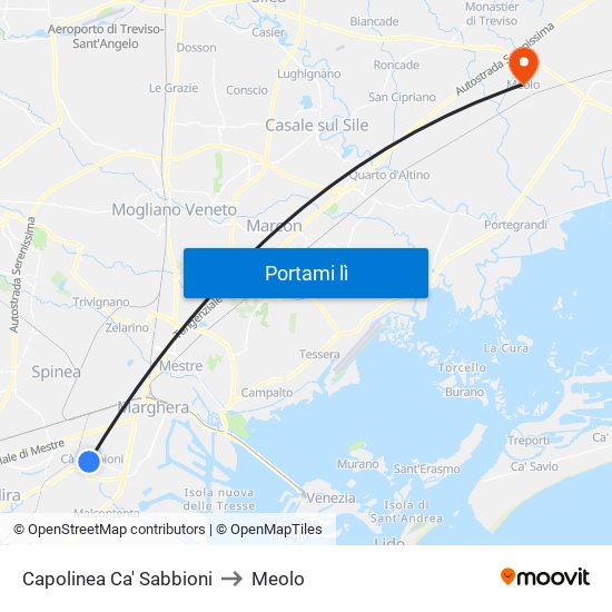 Capolinea Ca' Sabbioni to Meolo map