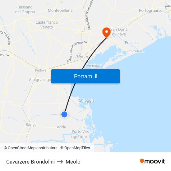 Cavarzere Brondolini to Meolo map