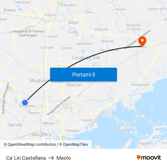 Ca' Lin Castellana to Meolo map