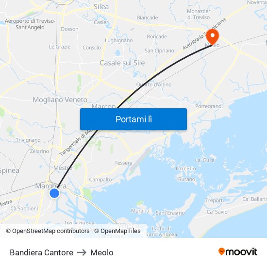 Bandiera Cantore to Meolo map