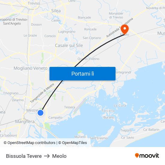 Bissuola Tevere to Meolo map