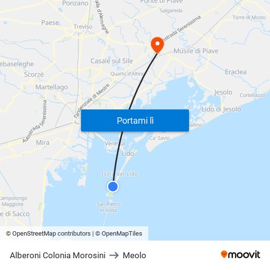Alberoni Colonia Morosini to Meolo map
