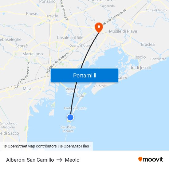 Alberoni San Camillo to Meolo map