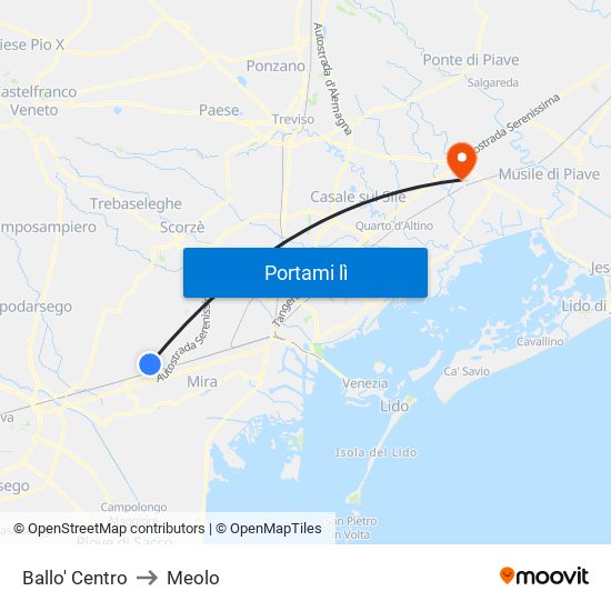Ballo' Centro to Meolo map