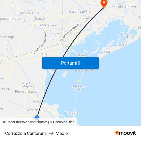 Correzzola Cantarana to Meolo map
