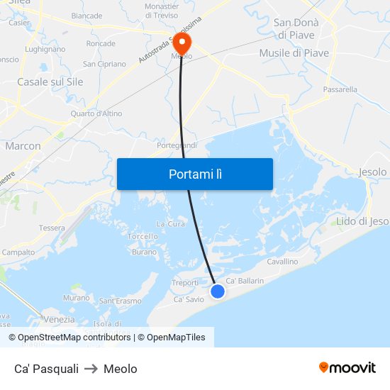 Ca' Pasquali to Meolo map