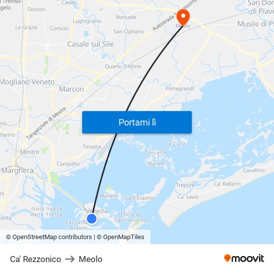 Ca' Rezzonico to Meolo map