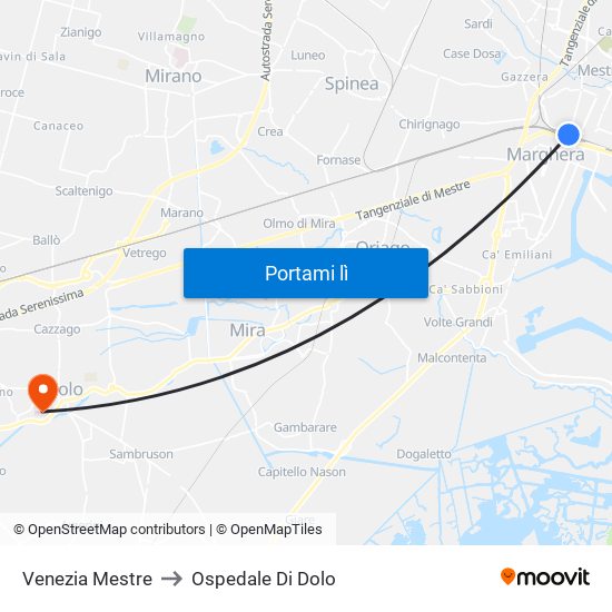 Venezia Mestre to Ospedale Di Dolo map