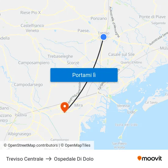 Treviso Centrale to Ospedale Di Dolo map