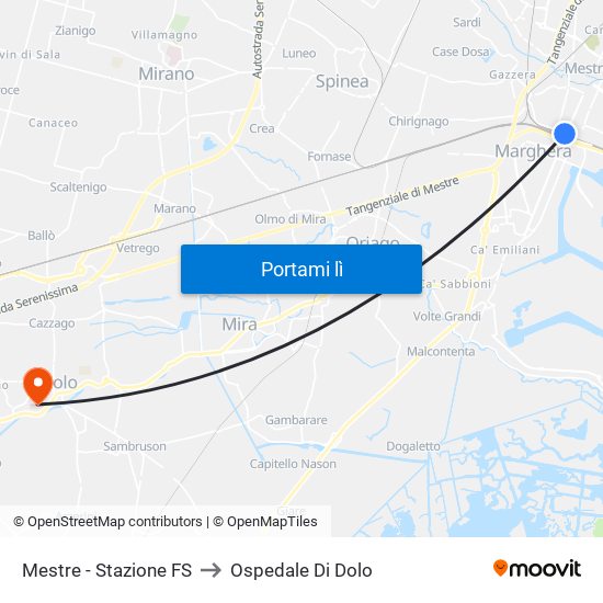 Mestre - Stazione FS to Ospedale Di Dolo map